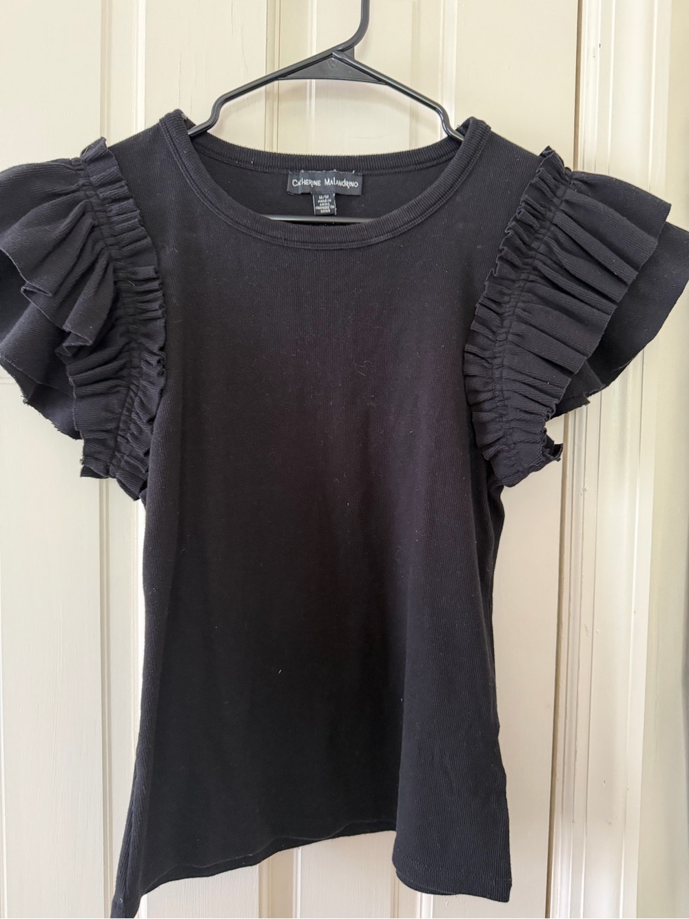 Catherine Malandrino Black Short Sleeve Knit Top with Ruffle Sleeves